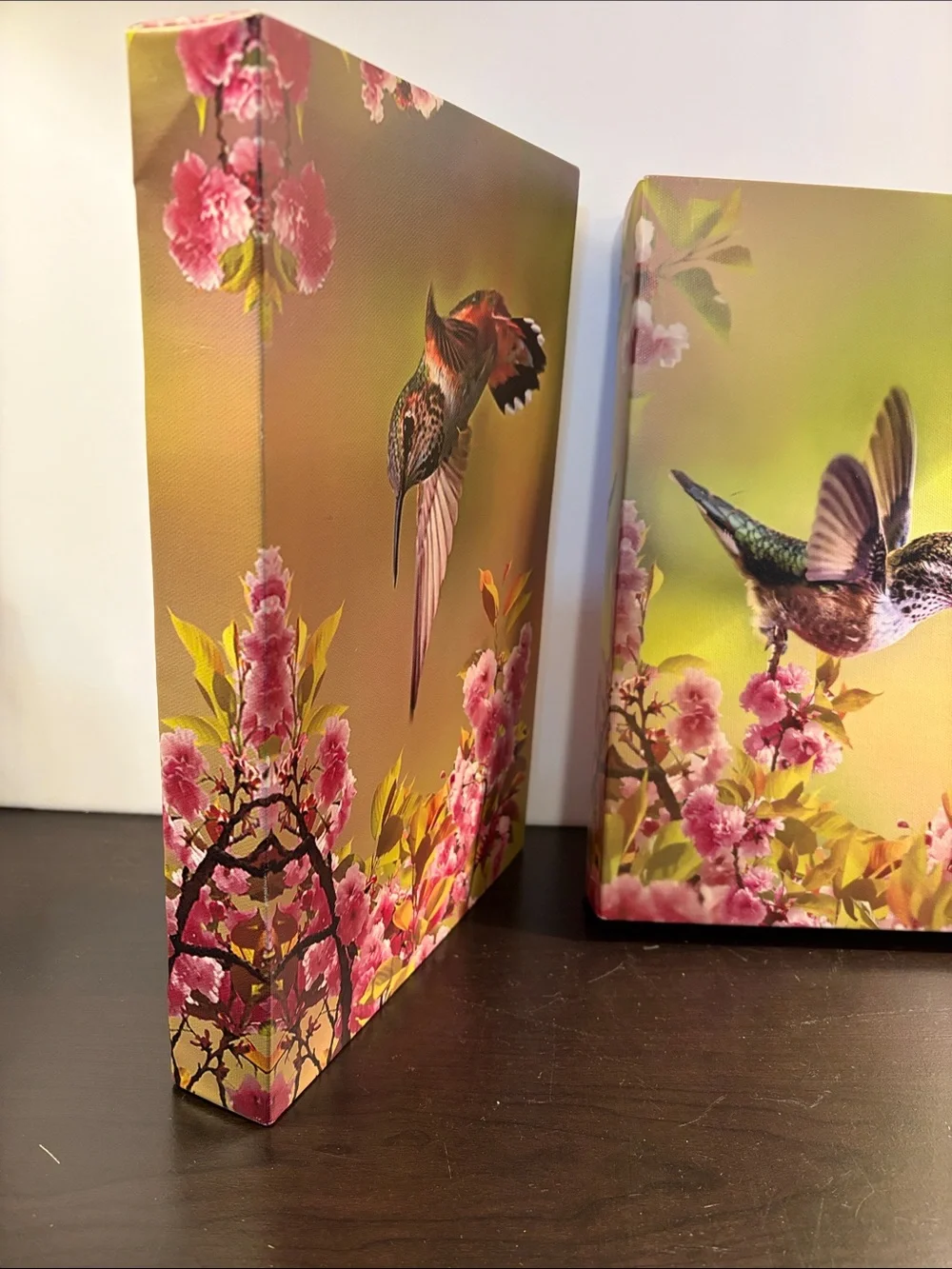 Hummingbird Floral Canvas Wall Art Set - Pink & Green - Picture 4 of 10